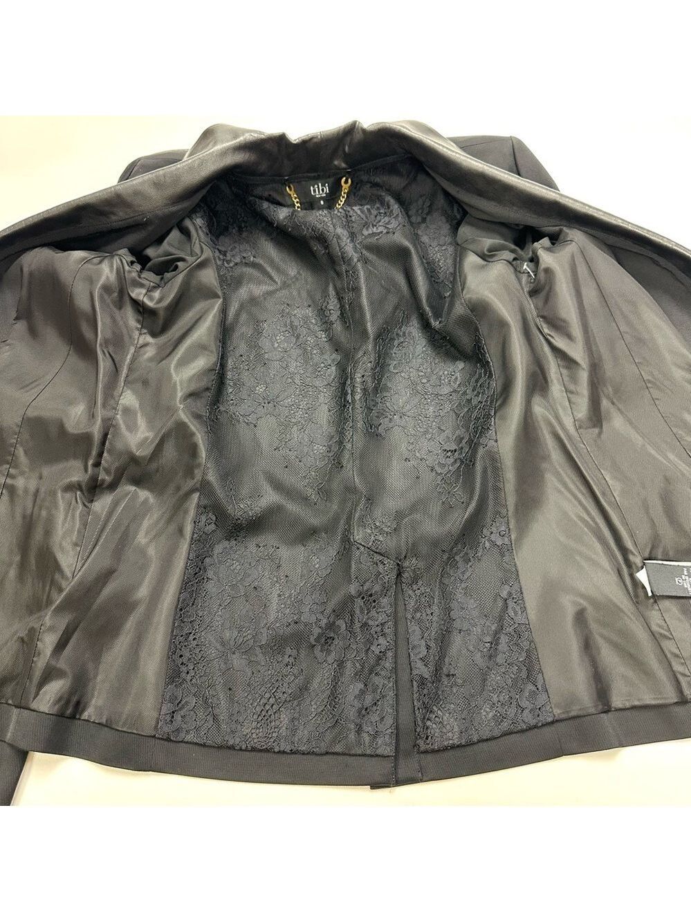 Tibi black tuxedo jacket Womens Size 8 leather lapels Formal New Years - Picture 5 of 12